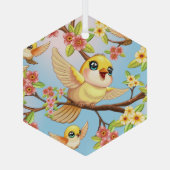 かわいい鳥と春の花 ガラスオーナメント (裏面)