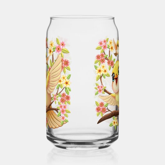 かわいい鳥と春の花 ガラス缶 (左)