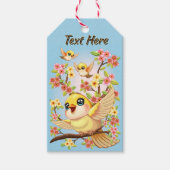 かわいい鳥と春の花 ギフトタグ (正面)