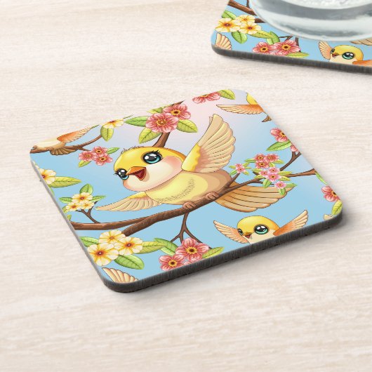 かわいい鳥と春の花 コースター (左側)