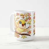 かわいい鳥と春の花 コーヒーマグカップ (正面左)