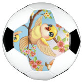 かわいい鳥と春の花 サッカーボール (回転)