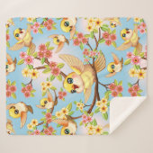 かわいい鳥と春の花 シェルパブランケット (正面(横))