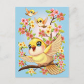 かわいい鳥と春の花 シーズンポストカード (正面)