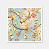 かわいい鳥と春の花 スタンダードカクテルナプキン (正面)