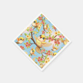 かわいい鳥と春の花 スタンダードカクテルナプキン (角)