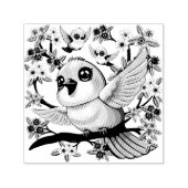 かわいい鳥と春の花 セルフインキングスタンプ (デザイン)