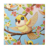 かわいい鳥と春の花 タイル (正面)