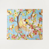 かわいい鳥と春の花 タペストリー (正面(横))
