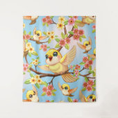 かわいい鳥と春の花 タペストリー (正面)