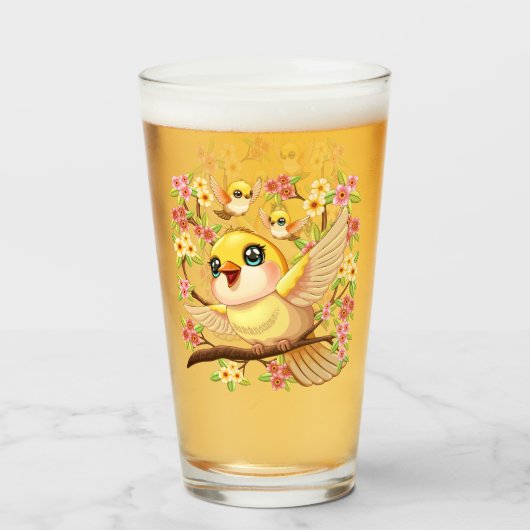 かわいい鳥と春の花 タンブラーグラス (ドリンク正面)