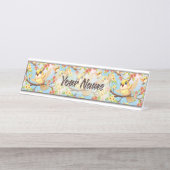 かわいい鳥と春の花 デスクネームプレート (正面)