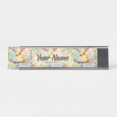 かわいい鳥と春の花 デスクネームプレート (正面)