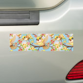 かわいい鳥と春の花 バンパーステッカー (車上)