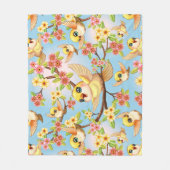 かわいい鳥と春の花 フリースブランケット (正面)