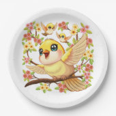 かわいい鳥と春の花 ペーパープレート (正面)