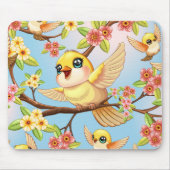 かわいい鳥と春の花 マウスパッド (正面)