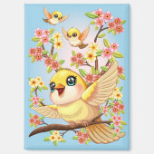 かわいい鳥と春の花 マグネット (正面)
