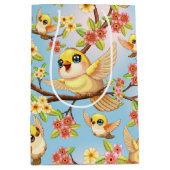 かわいい鳥と春の花 ミディアムペーパーバッグ (正面)