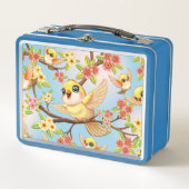 かわいい鳥と春の花 メタルランチボックス (正面)