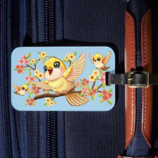 かわいい鳥と春の花 ラゲッジタグ (正面インサイチュ4)