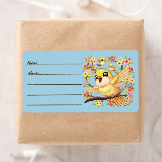 かわいい鳥と春の花 ラベル (インサイチュ)