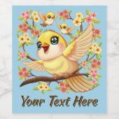 かわいい鳥と春の花 ワインラベル (シングルラベル)