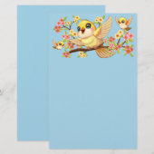 かわいい鳥と春の花 便箋 (正面/裏面)