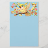 かわいい鳥と春の花 便箋 (正面)