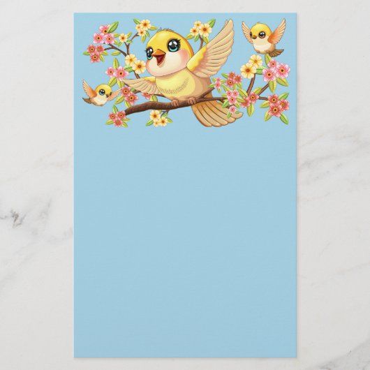 かわいい鳥と春の花 便箋 (正面)