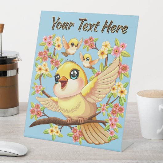 かわいい鳥と春の花 台座サイン (インサイチュ)