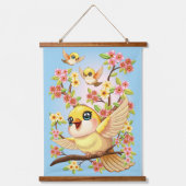 かわいい鳥と春の花 吊り下げ型タペストリー (正面)