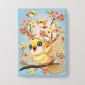 かわいい鳥と春の花 缶バッジ (正面)