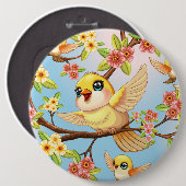 かわいい鳥と春の花 缶バッジ (正面&裏面)