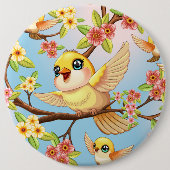 かわいい鳥と春の花 缶バッジ (正面)