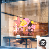 かわいい鳥と花こんにちは春 ウィンドウサイン (カフェ窓)