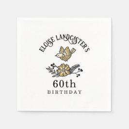 かわいい鳥と花のパーソナライズされた誕生日 スタンダードカクテルナプキン