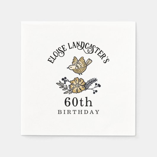 かわいい鳥と花のパーソナライズされた誕生日 スタンダードカクテルナプキン (正面)