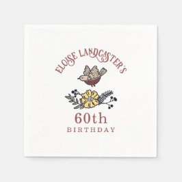 かわいい鳥と花のパーソナライズされた誕生日 スタンダードカクテルナプキン