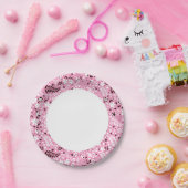 かわいい鳥と花のピンクの模様 ペーパープレート (パーティー)