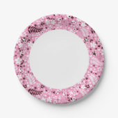 かわいい鳥と花のピンクの模様 ペーパープレート (正面)