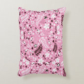 かわいい鳥と花のピンク色 アクセントクッション (正面(垂直))