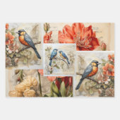 かわいい鳥と花のヴィンテージ ラッピングペーパーシート (正面3)