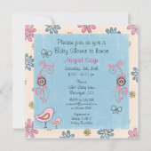 かわいい鳥と花ガールズベビーシャワー招待状 招待状 (裏面)