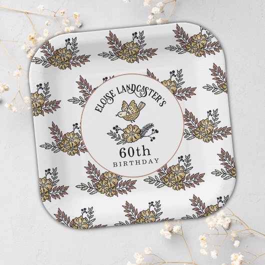 かわいい鳥と花60th誕生日パーティー ペーパープレート