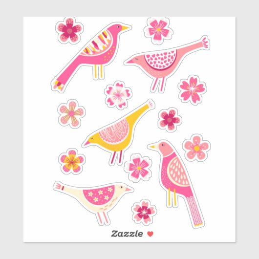 かわいい鳥と花 シール (シート)