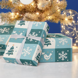 かわいい鳥と雪の結晶のクリスマス冬のデザイン ラッピングペーパー