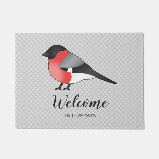 かわいい鳥のイラストとオーダーメイドの名前でウェルカム ドアマット (正面)