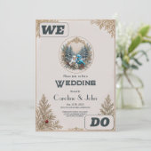 かわいい鳥のカップルと結婚冬の風景。 招待状 (スタンド正面)