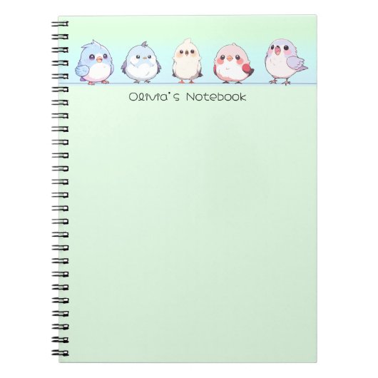 かわいい鳥のカラフルグラデーシパーソナライズされたョン名 ノートブック (正面)